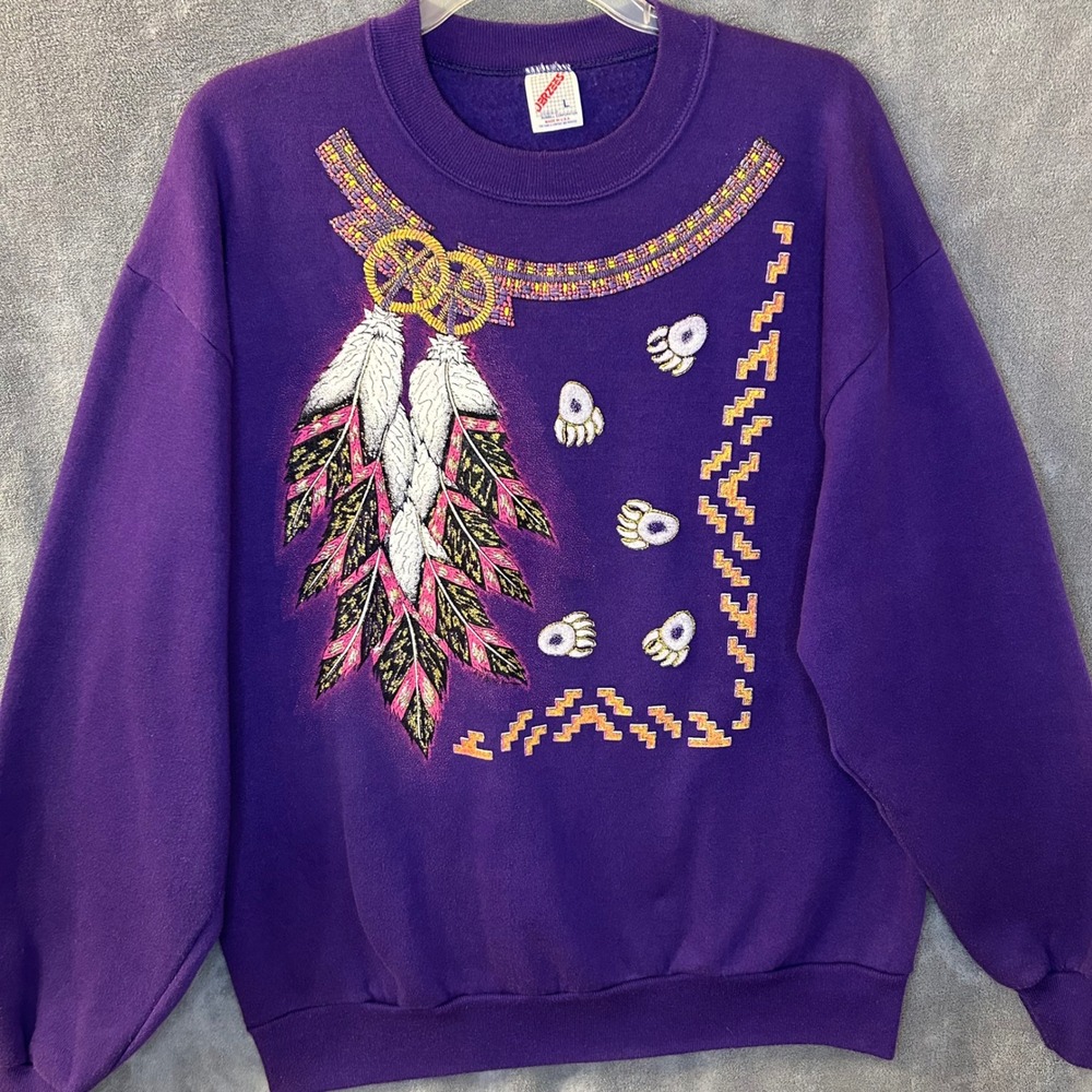 VTG 90s Jerzees Puff Print Southwestern Graphic Sweatshirt Mens L Made in USA